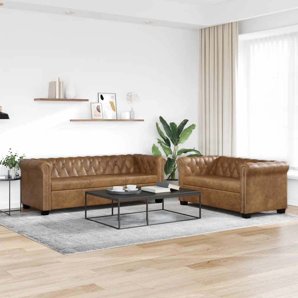 Chesterfield 2- and 3-seater sofas, white faux leather