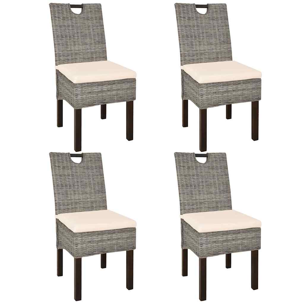 Sillas de comedor 4 uds ratán Kubu y madera mango blanco