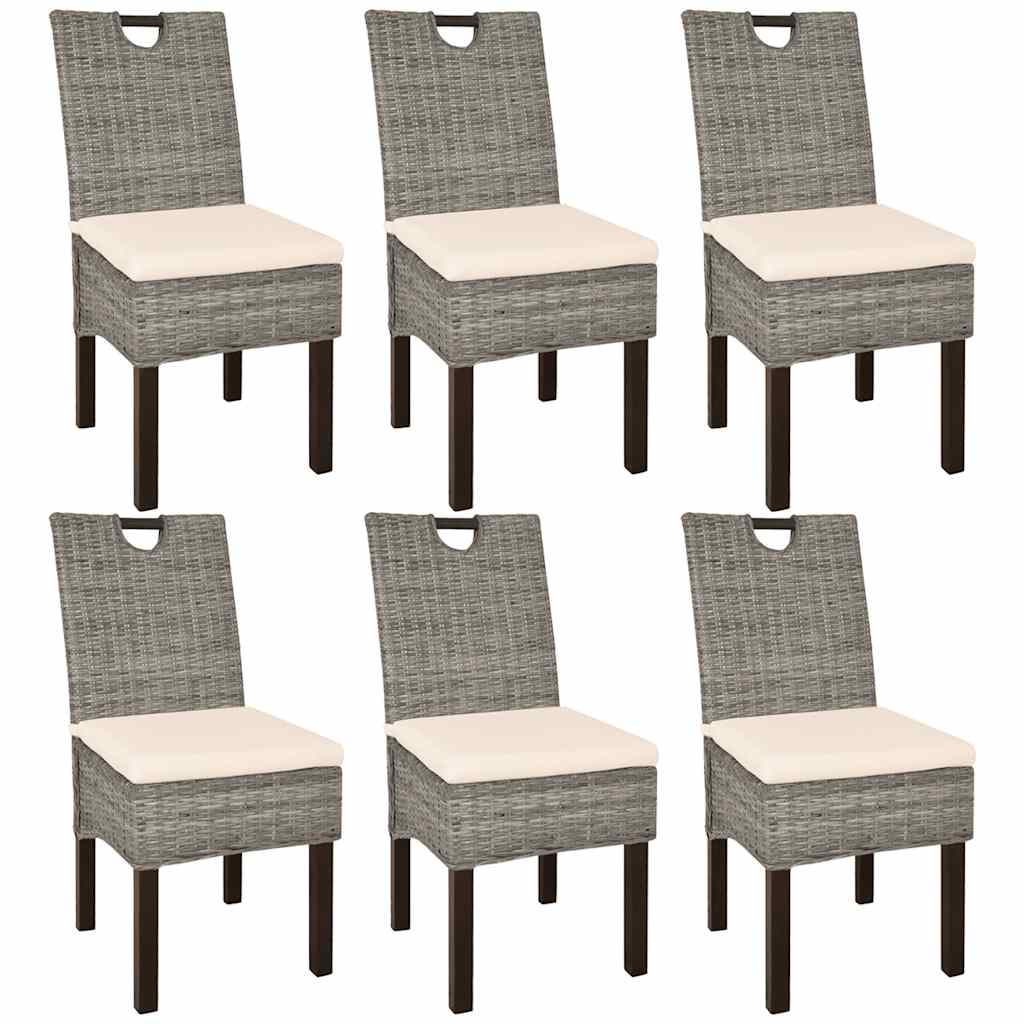 Sillas de comedor 6 uds ratán Kubu y madera mango marrón claro