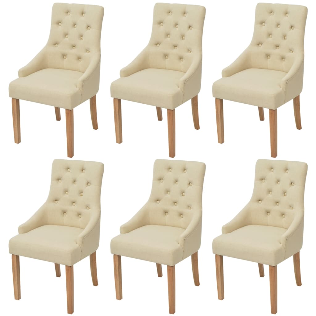 Sillas de comedor 6 unidades tela color crema
