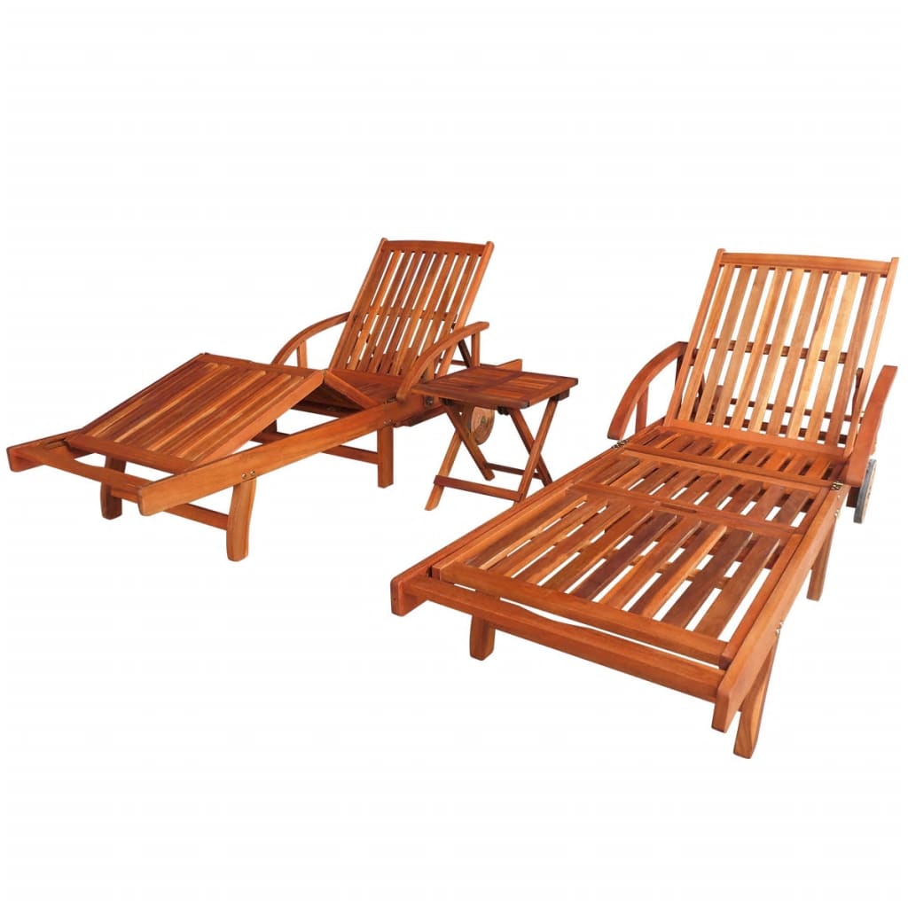 Set de tumbonas con mesita 3 piezas madera maciza de acacia