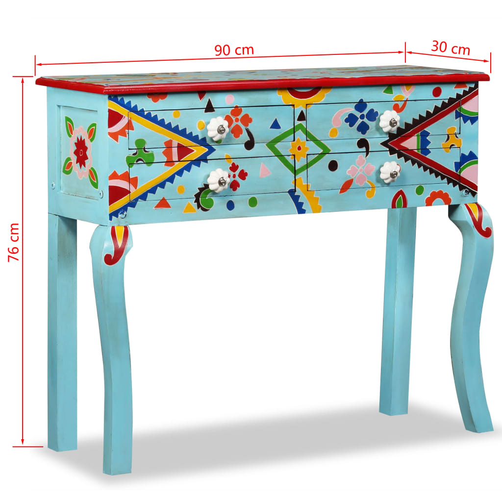 Mesa consola de madera maciza de mango azul pintada a mano
