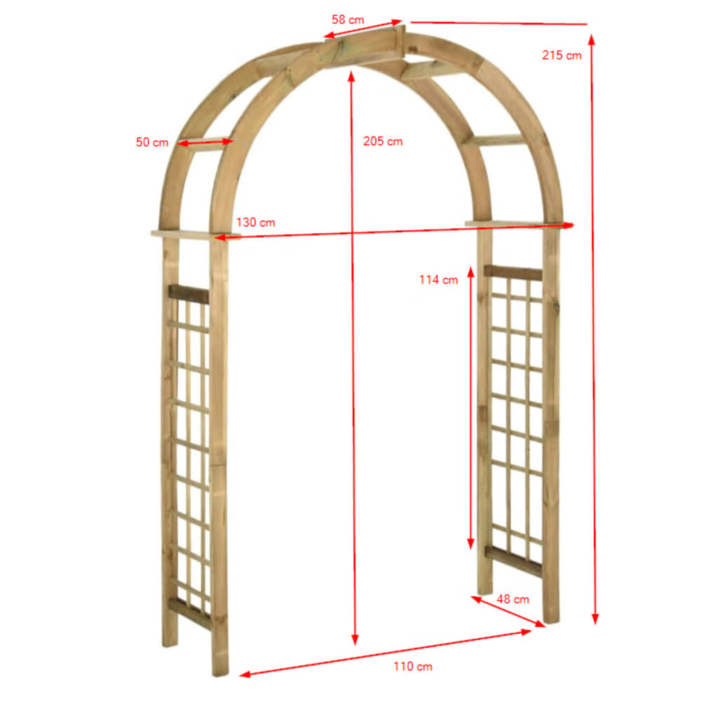 Arco de celosía de madera de pino verde impregnada