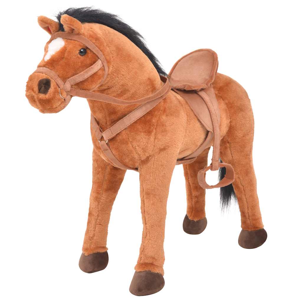 Caballo de juguete de pie de peluche marrón