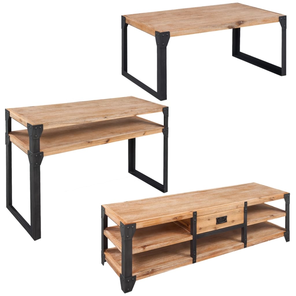 Conjunto de muebles de salón 3 piezas madera maciza de acacia