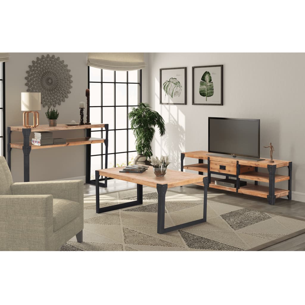 Conjunto de muebles de salón 3 piezas madera maciza de acacia