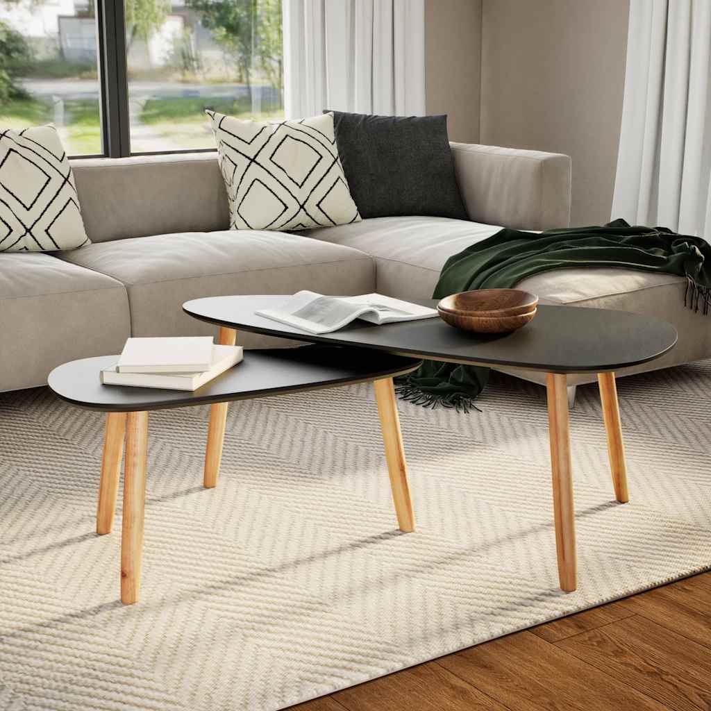 Coffee tables 2 units solid gray pine wood