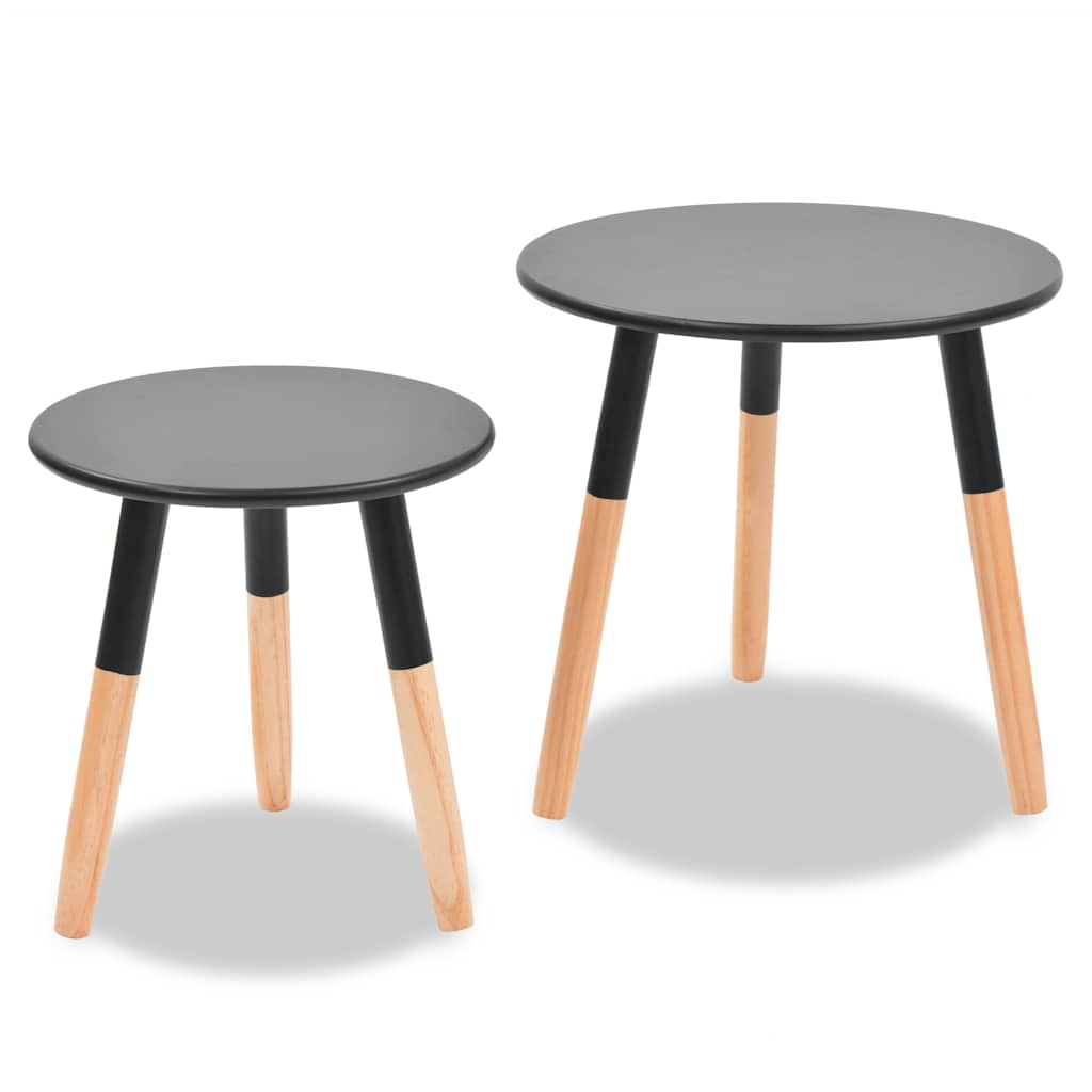 Set de mesas auxiliares 2 unidades madera maciza de pino negro