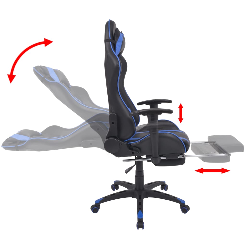 Silla de oficina racing reclinable con reposapiés azul