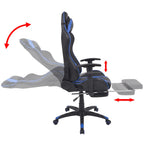 Silla de oficina racing reclinable con reposapiés azul
