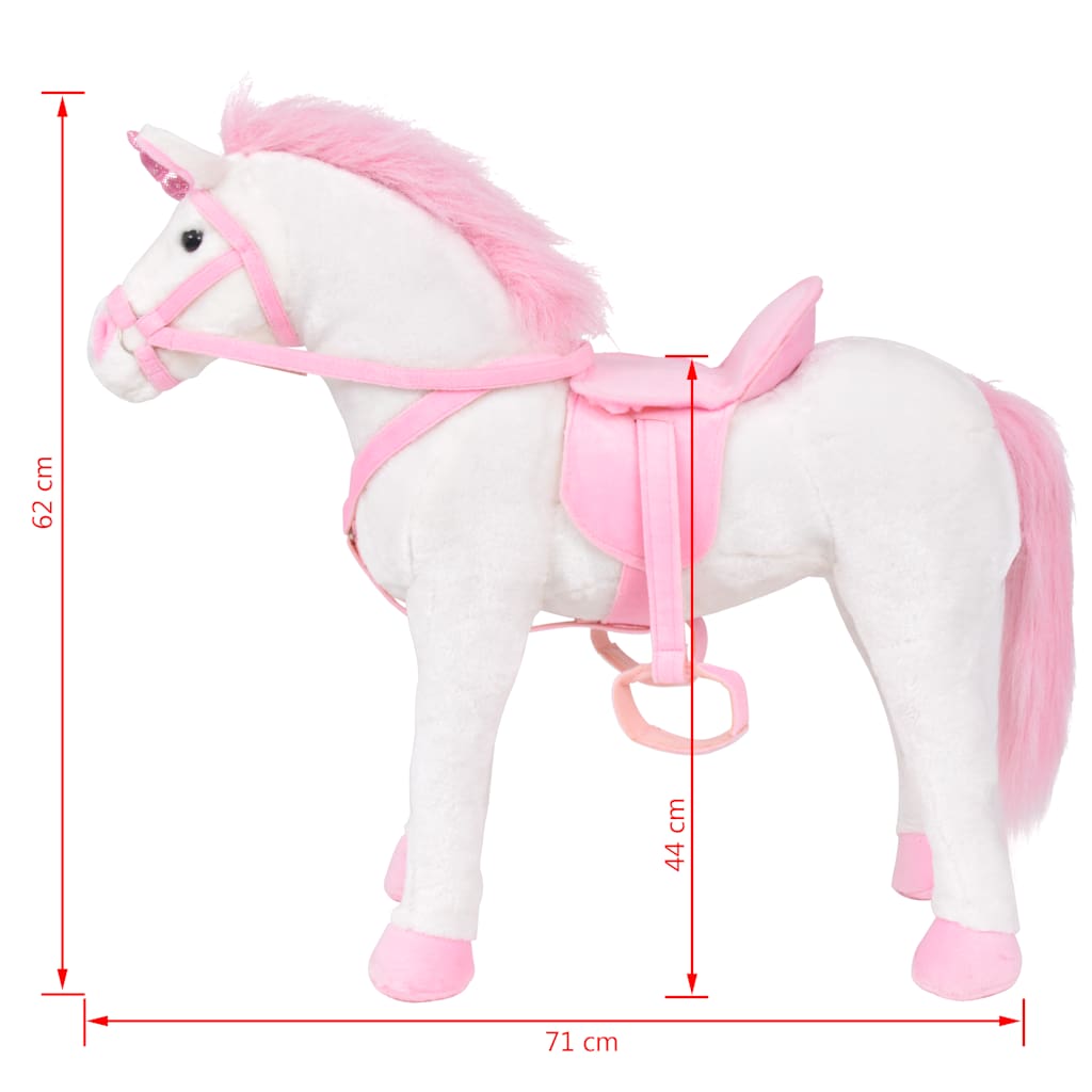 Unicornio de peluche de pie blanco y rosa XXL