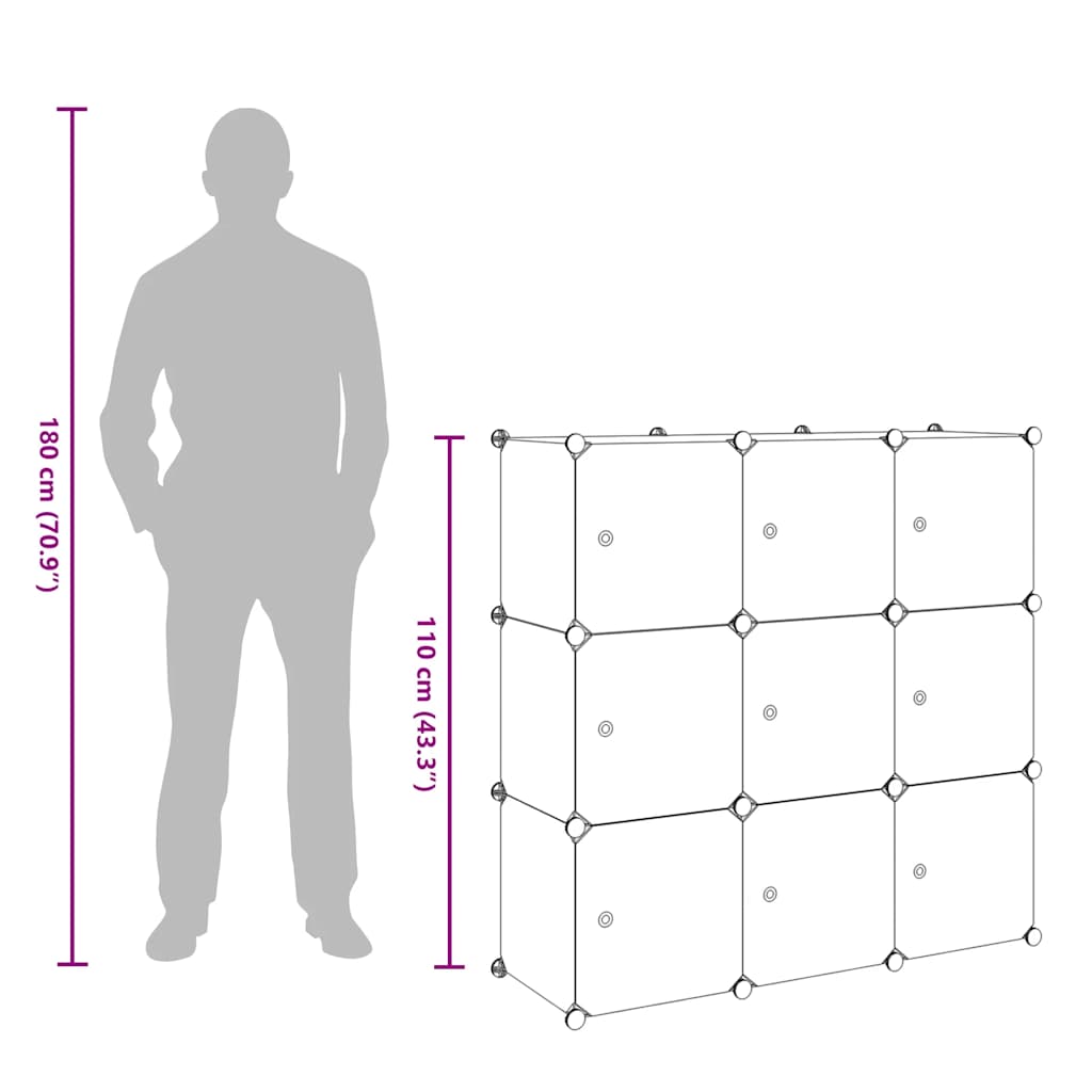 Armario cubo organizador con 9 compartimentos negro y blanco