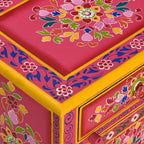 Mesita de noche de madera maciza de mango rosa pintada a mano
