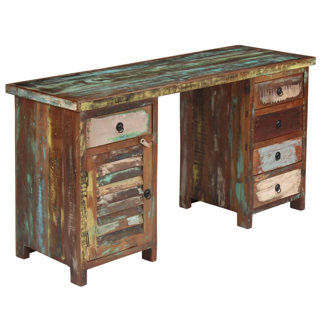 Escritorio con pedestal madera maciza reciclada 140x50x77 cm