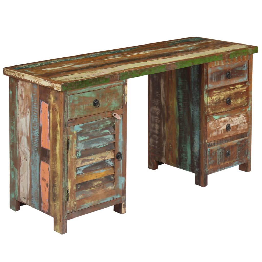 Escritorio con pedestal madera maciza reciclada 140x50x77 cm