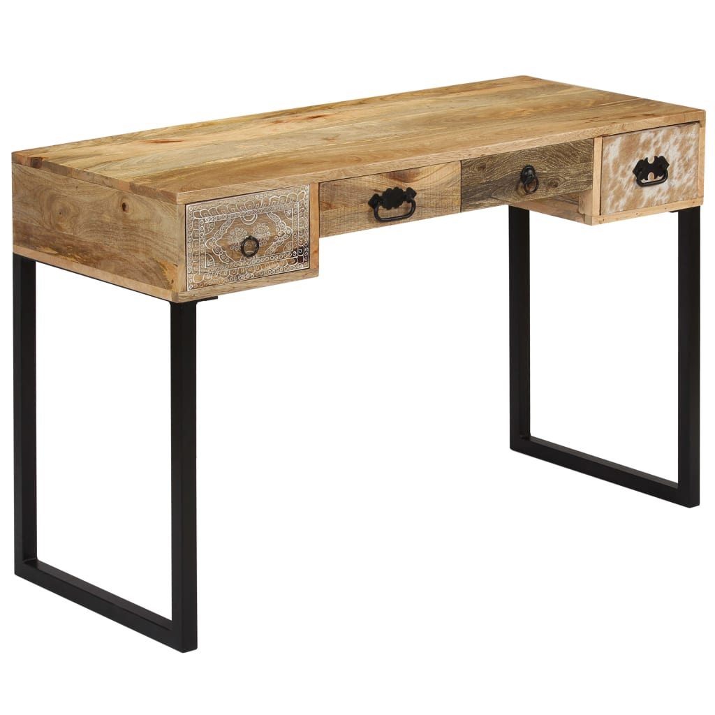 Escritorio madera maciza mango y cuero auténtico 117x50x76 cm