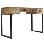 Escritorio madera maciza mango y cuero auténtico 117x50x76 cm