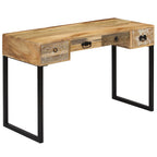 Escritorio madera maciza mango y cuero auténtico 117x50x76 cm