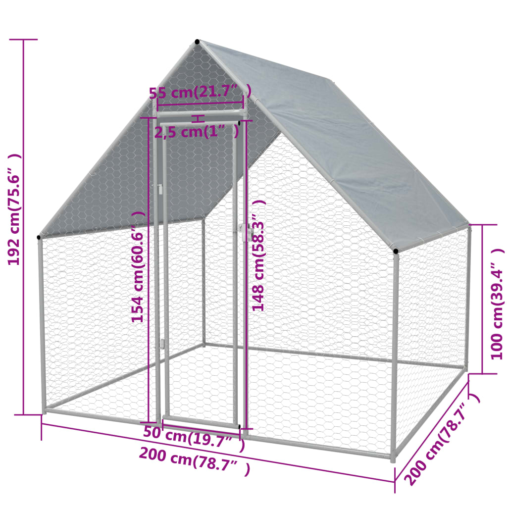 Jaula gallinero de exterior de acero galvanizado 2x2x1,92 m