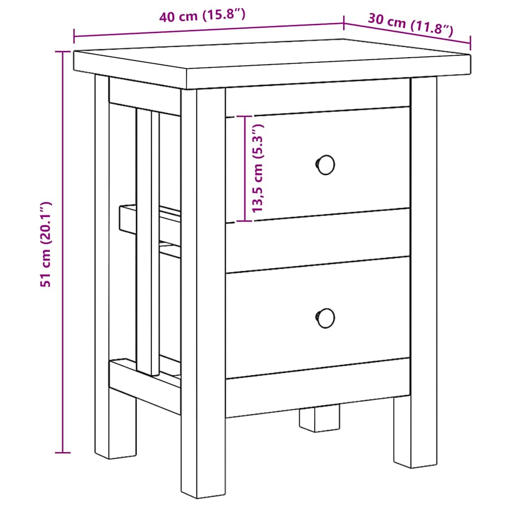 Mesita de noche de madera maciza de caoba 40x30x51 cm