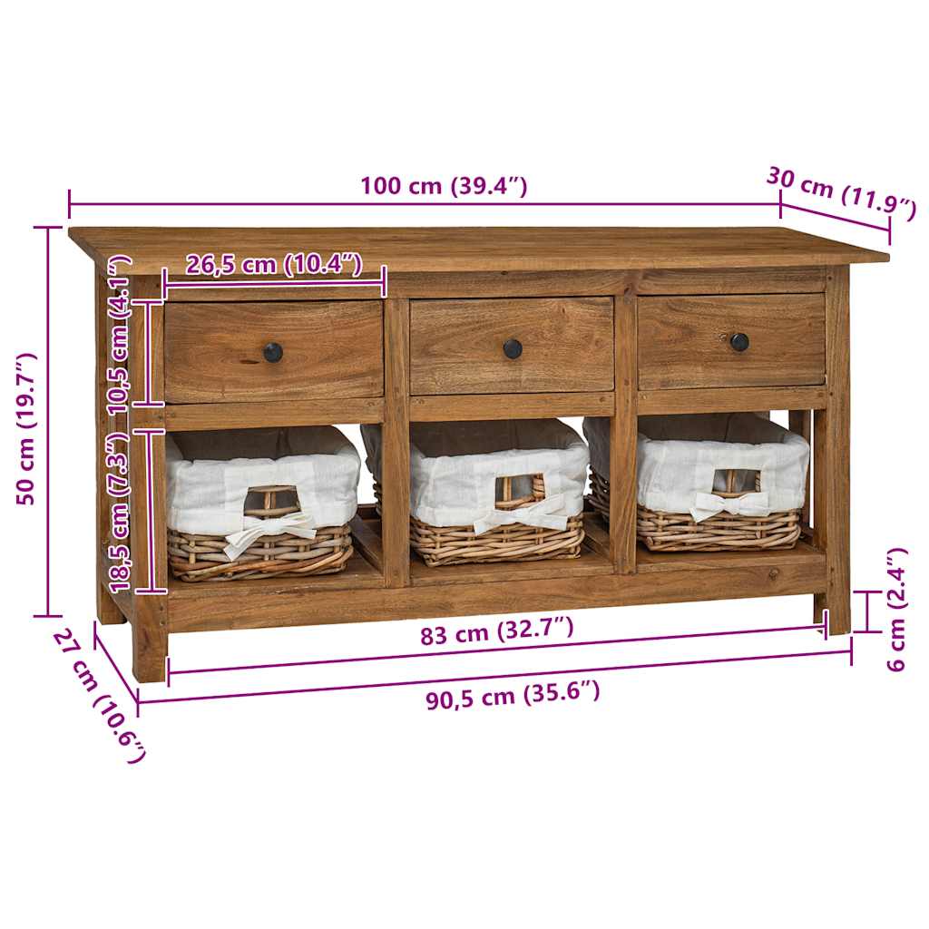 Aparador de madera maciza de caoba 100x30x50 cm