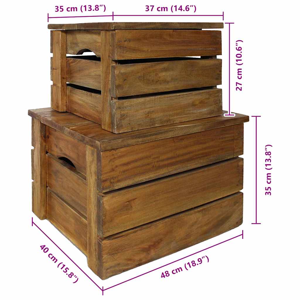 Juego de cajas de almacenaje 2 pzas madera maciza de caoba