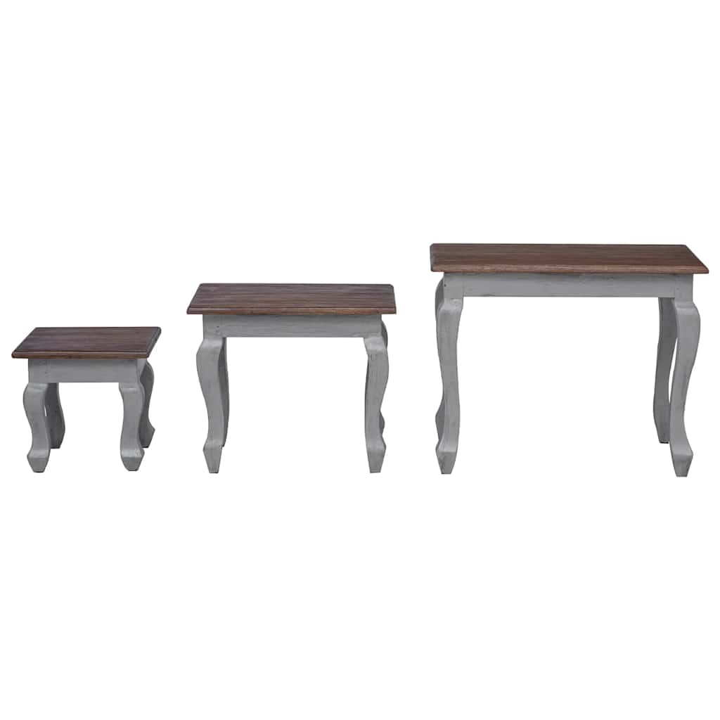 Juego de mesas apilables 3 unidades madera maciza de caoba