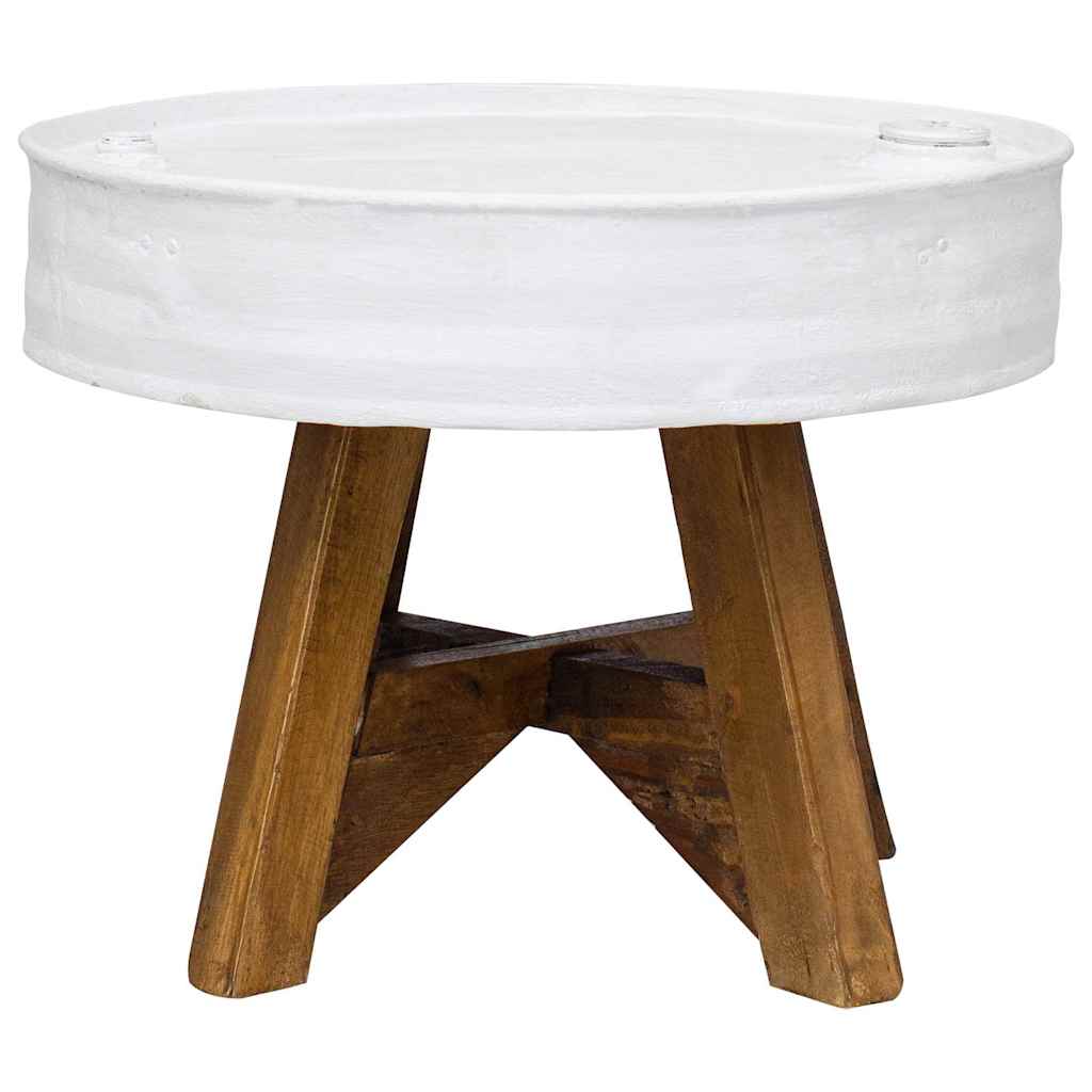 Mesa de centro de madera maciza reciclada blanco 60x45 cm
