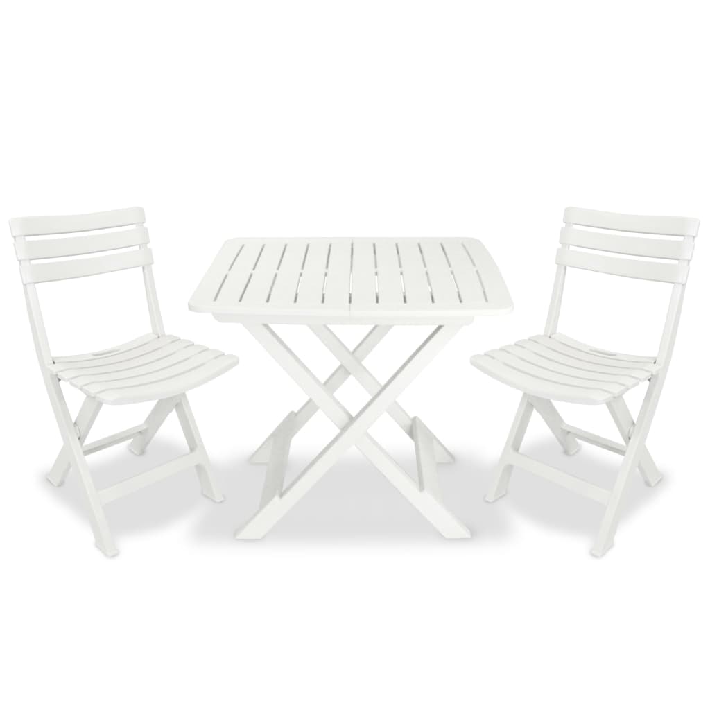 Mesa y sillas bistró de jardín plegables 3 pzas plástico blanco