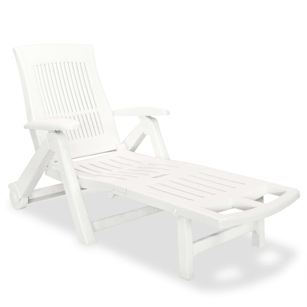 White plastic sun lounger with footrest