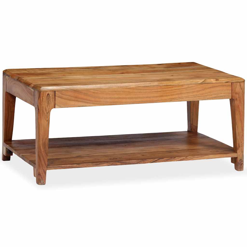 Mesa de centro borde vivo madera maciza acacia gris 90x50x40 cm