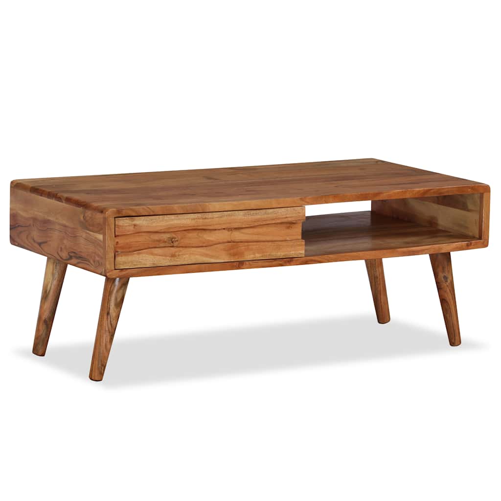 Mesa de centro borde vivo madera maciza acacia gris 90x50x40 cm