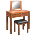 Tocador con taburete y espejo madera de acacia maciza