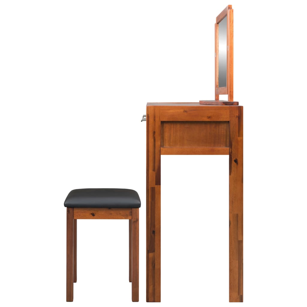 Tocador con taburete y espejo madera de acacia maciza