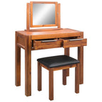 Tocador con taburete y espejo madera de acacia maciza