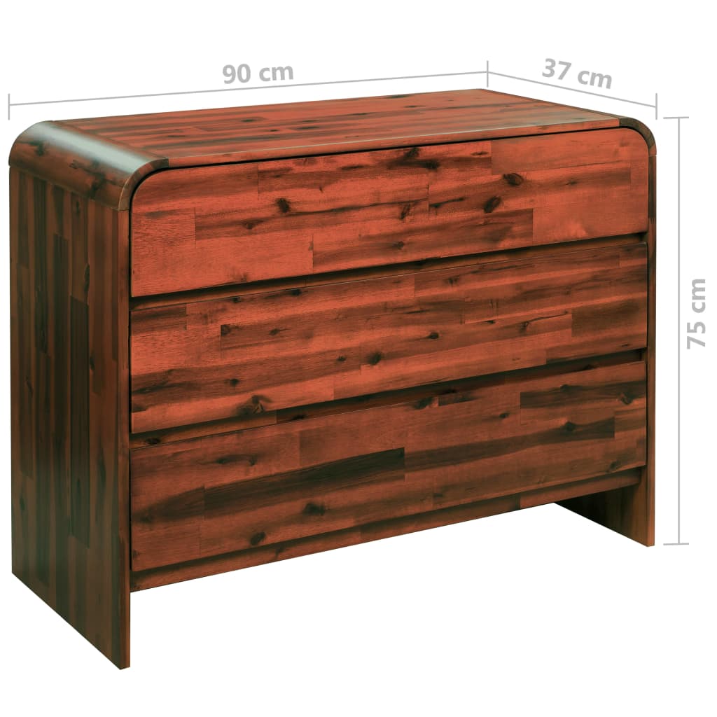 Mueble de cajones madera acacia maciza 90x37x75 cm