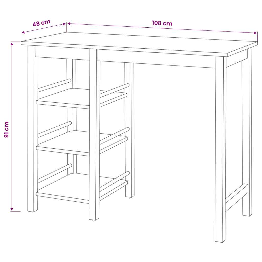 Conjunto de mesa alta de cocina 3 piezas MDF blanco