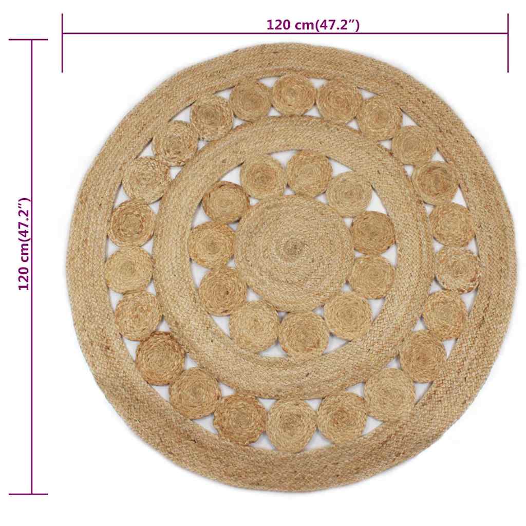 Alfombra redonda con diseño yute trenzado 120 cm