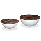 Set mesa de centro forma de bol 2 uds madera reciclada blanco