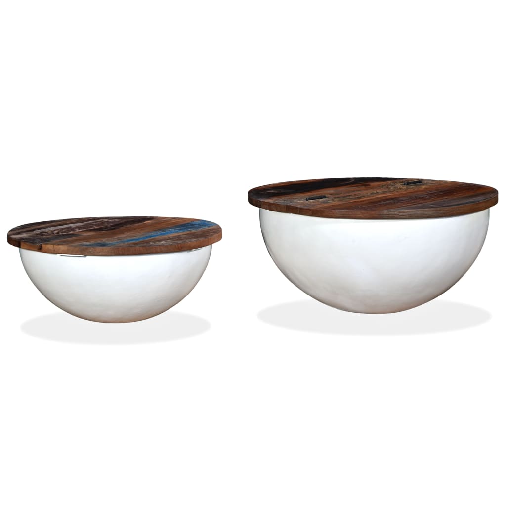 Set mesa de centro forma de bol 2 uds madera reciclada blanco