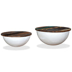 Set mesa de centro forma de bol 2 uds madera reciclada blanco