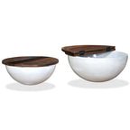 Set mesa de centro forma de bol 2 uds madera reciclada blanco