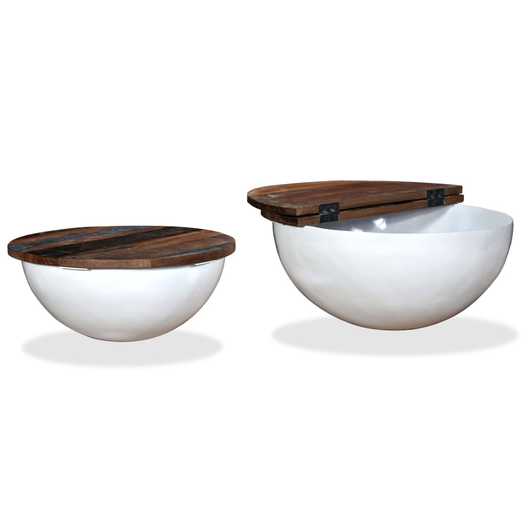 Set mesa de centro forma de bol 2 uds madera reciclada blanco