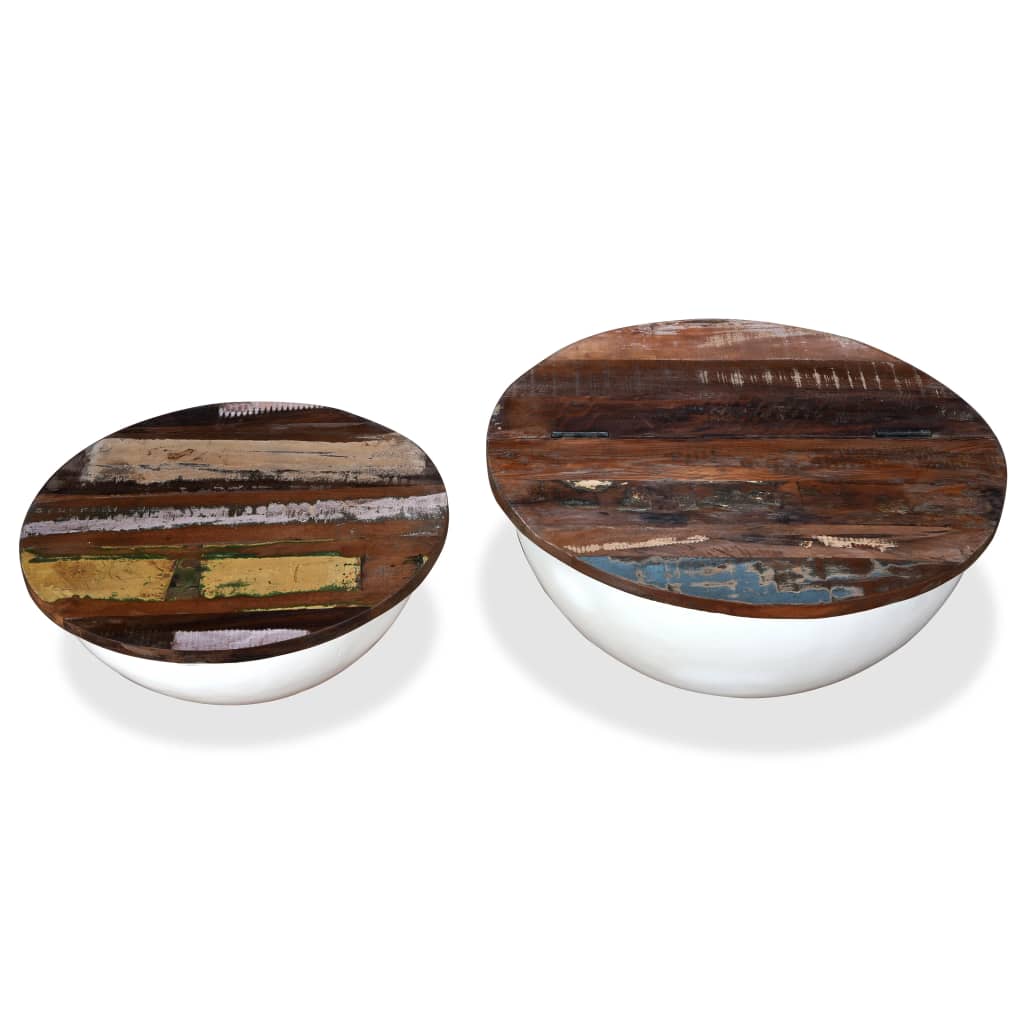 Set mesa de centro forma de bol 2 uds madera reciclada blanco