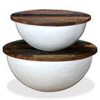 Set mesa de centro forma de bol 2 uds madera reciclada blanco