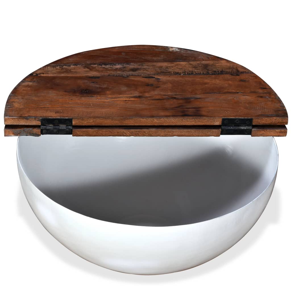 Set mesa de centro forma de bol 2 uds madera reciclada blanco