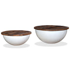 Set mesa de centro forma de bol 2 uds madera reciclada blanco