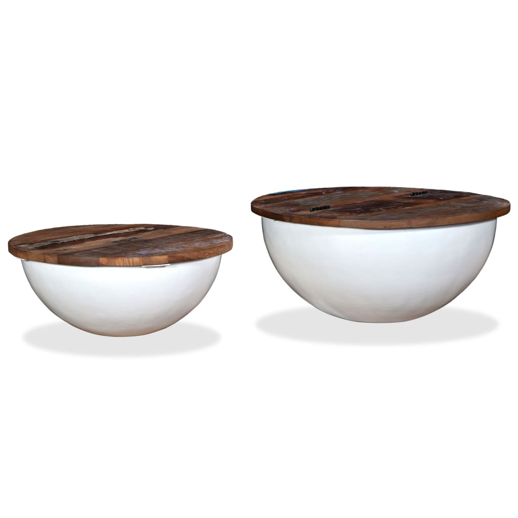Set mesa de centro forma de bol 2 uds madera reciclada blanco