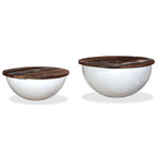 Set mesa de centro forma de bol 2 uds madera reciclada blanco