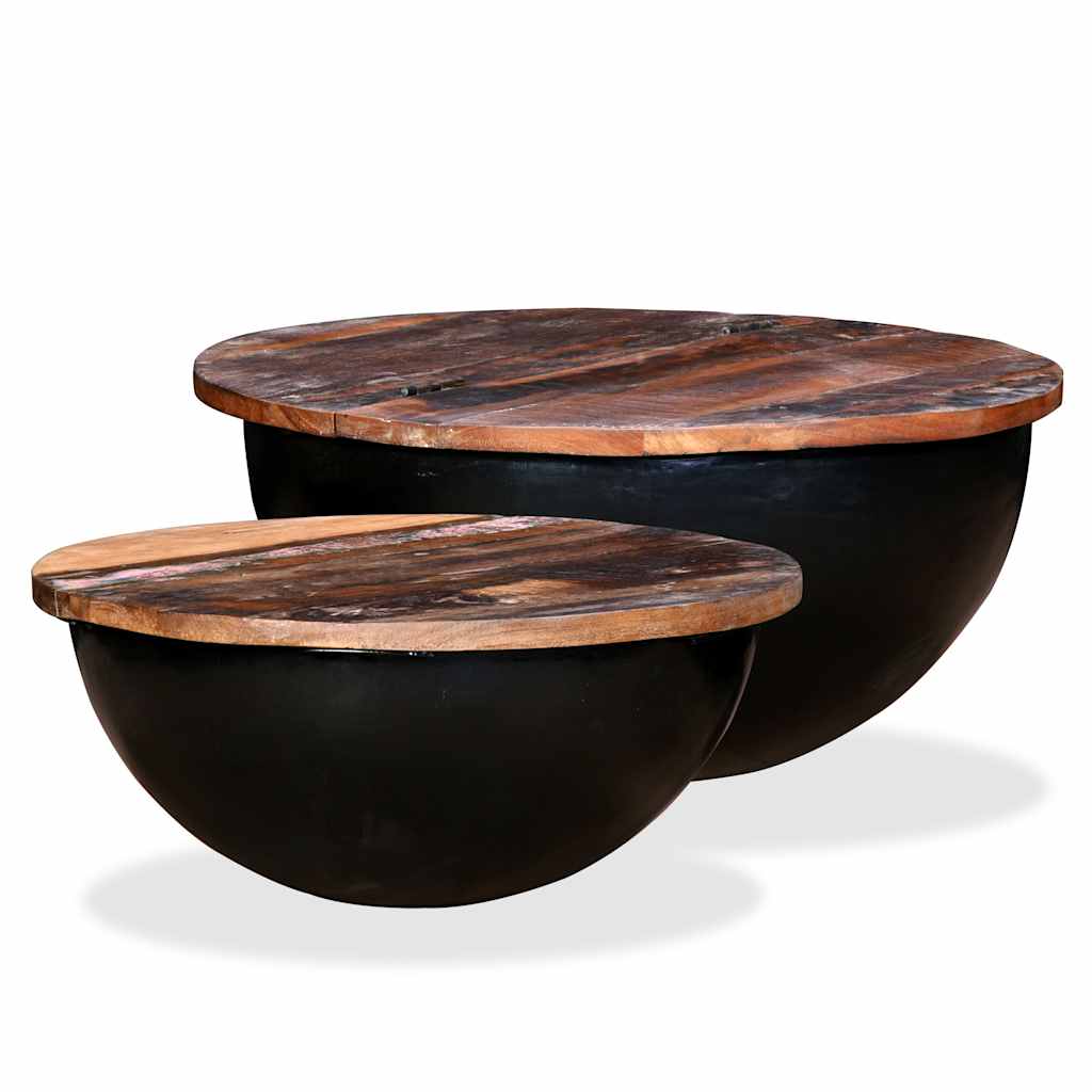 Set of 2 bowl-shaped coffee tables, recycled wood, white